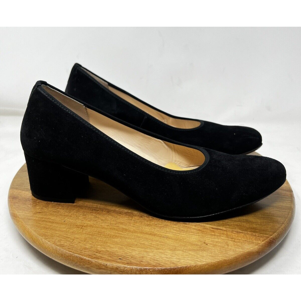 Hassia Shoe Womens 8 Black Suede Block Heel Pump Slip On